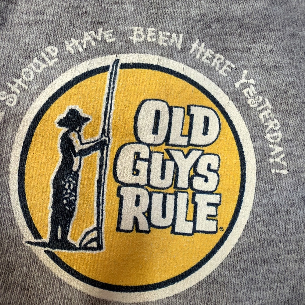 Old Guys Rule Vintage Grey Large‎ Graphic T Shirt Tee Cool Relax Dad Shirt 547